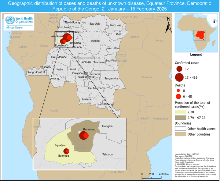 The Bolomba Health Zone has recorded 12 cases with eight deaths, while the Basankusu Health Zone has recorded 419 cases with 45 deaths.