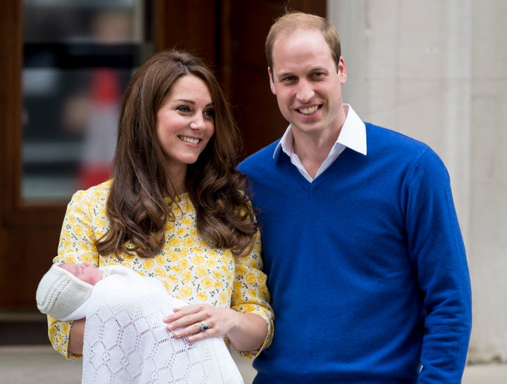 Prince William and Kate Middleton leave the hospital with their new baby daughter at St Mary's Hospital on May 2, 2015, in London.