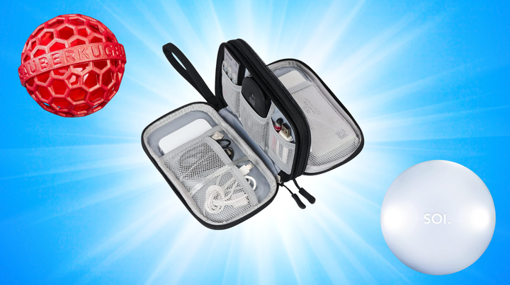 A Sauberkugel Clean Ball, FYY travel cable organizer and Brainstream SOI purse light.