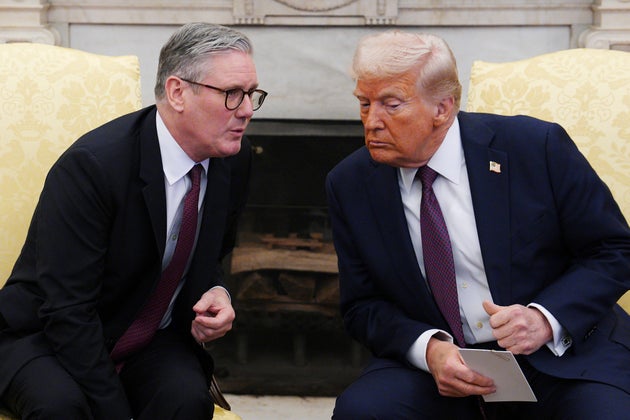 President Donald Trump meets with British Prime Minister Keir Starmer, left, at the White House, Thursday, Feb. 27, 2025, in Washington. 