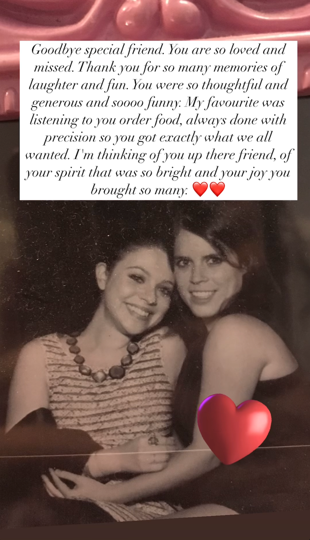 Princess Eugenie remembers her dear friend, Michelle Trachtenberg.