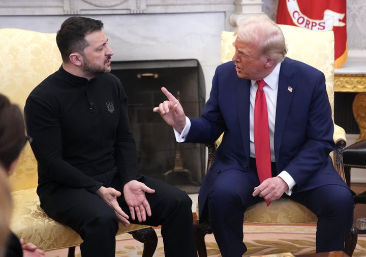 President Donald Trump and Ukrainian President Volodymyr Zelenskyy meet in the Oval Office at the White House on Feb. 28, 2025.