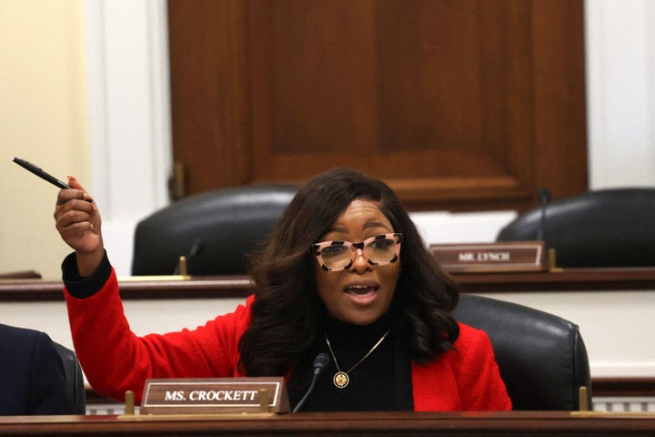 Rep. Jasmine Crockett (D-Texas) speaks during a "Oversight and Government Reform" hearing on Capitol Hill, in Washington, DC, on February 12, 2025.