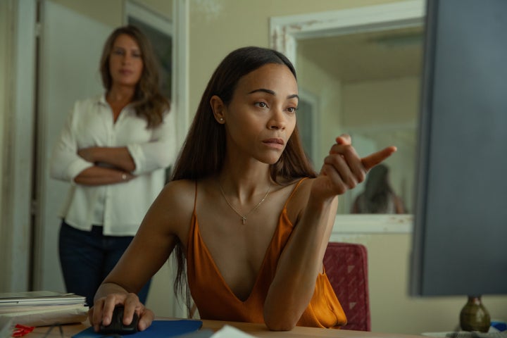 Zoe Saldaña as Rita Mora Castro in Netflix's “Emilia Pérez.”