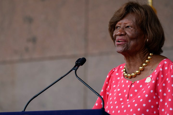 Dr. Hazel N. Dukes, President of the NAACP New York State Conference, speaks during an event in the Harlem neighborhood of New York Thursday, Aug. 26, 2021. (AP Photo/Mary Altaffer)