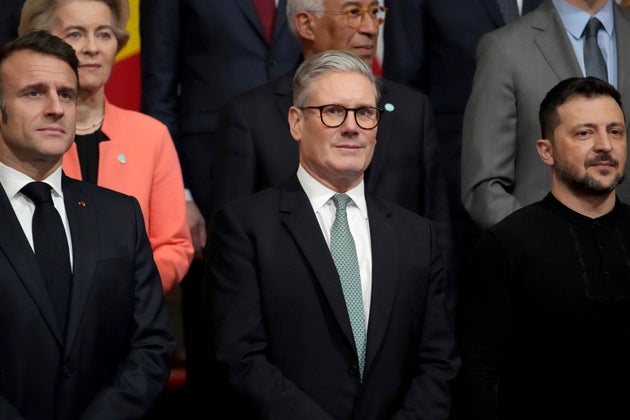 French president Emmanuel Macron and Keir Starmer with Volodymyr Zelenskyy at the Lancaster House summit