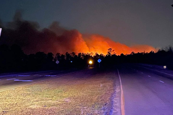 In this photo released by the Horry County Fire Rescue, smoke is seen from fires in Horry County, S.C., on March 1, 2025.
