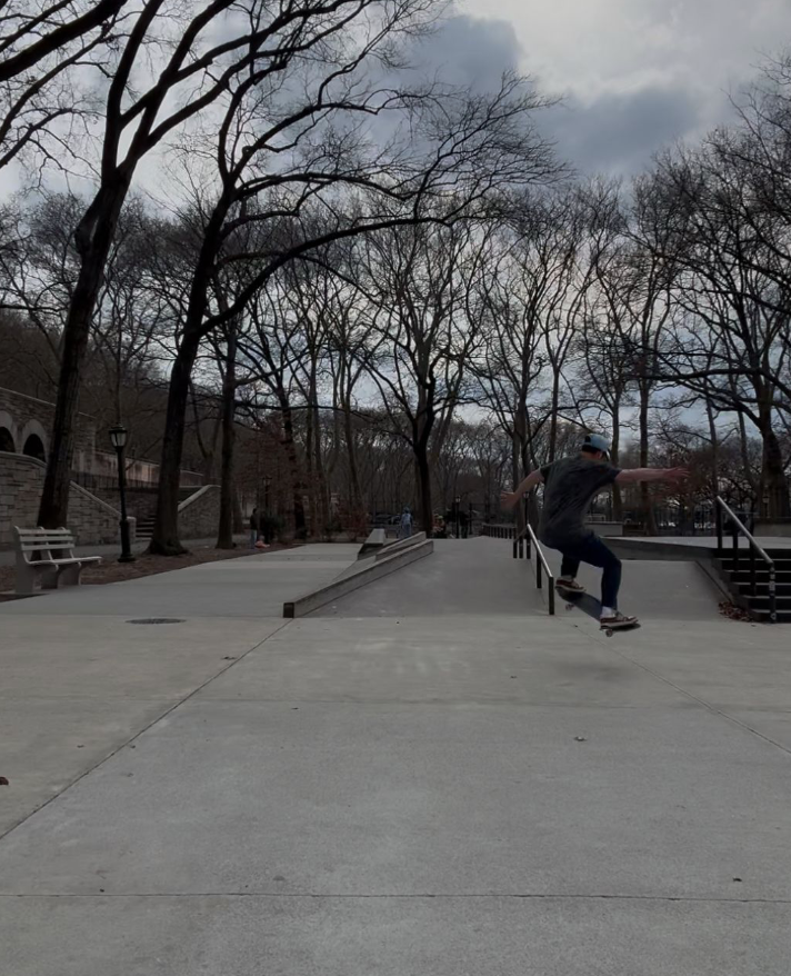 The author (pictured riding his skateboard) says he's been so inspired by how many people his age show up to the park.