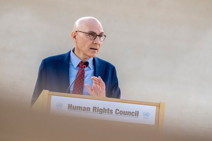 UN High Commissioner for Human Rights Volker Türk delivers a speech at the opening of the 58th session of the United Nations Human Rights Council in Geneva on Feb. 24, 2025.