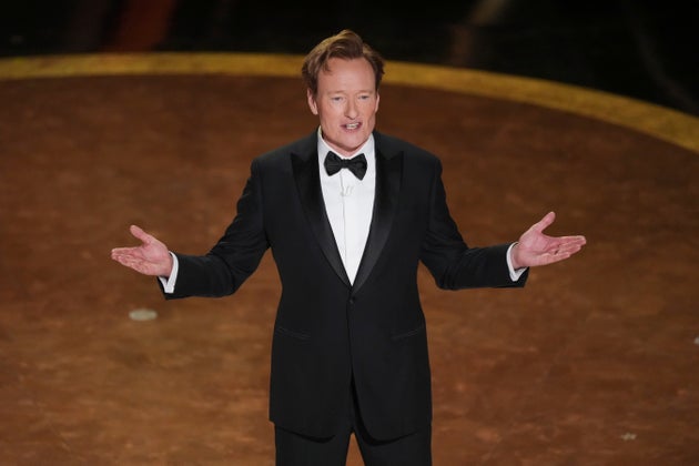 Host Conan O'Brien speaks during the Oscars on Sunday