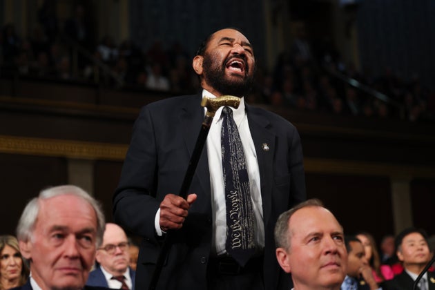 Rep. Al Green (D-Texas) shouts out as U.S. President Donald Trump addresses a joint session of Congress at the U.S. Capitol on Tuesday in Washington, D.C.