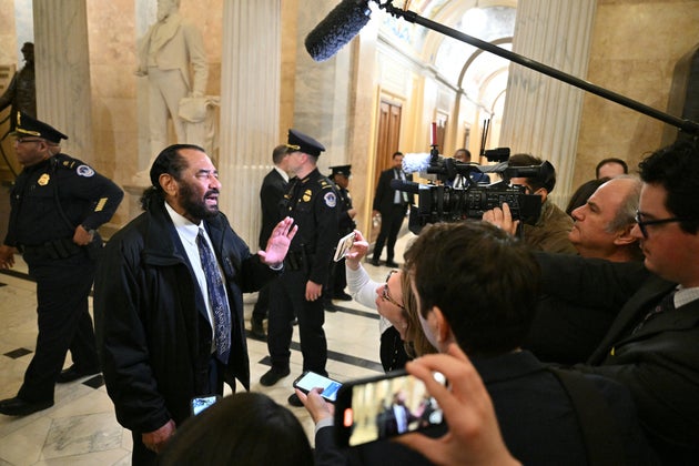 US Representative Al Green (D-TX) speaks to reporters after being removed from the chamber after shouting out as US President Donald Trump delivered his address to a joint session of Congress in the House Chamber of the US Capitol in Washington, DC, on March 4, 2025.