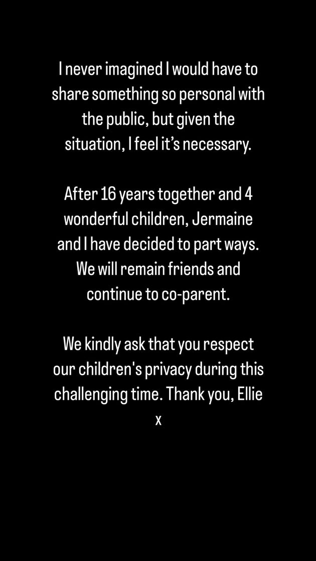 Ellie shared this statement on her Instagram story on Tuesday night