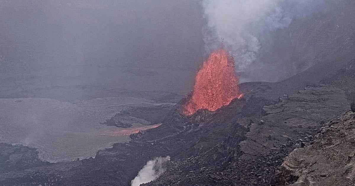 NextImg:Hawaii Volcano Spews Lava Fountain Over 100 Feet Into The Air