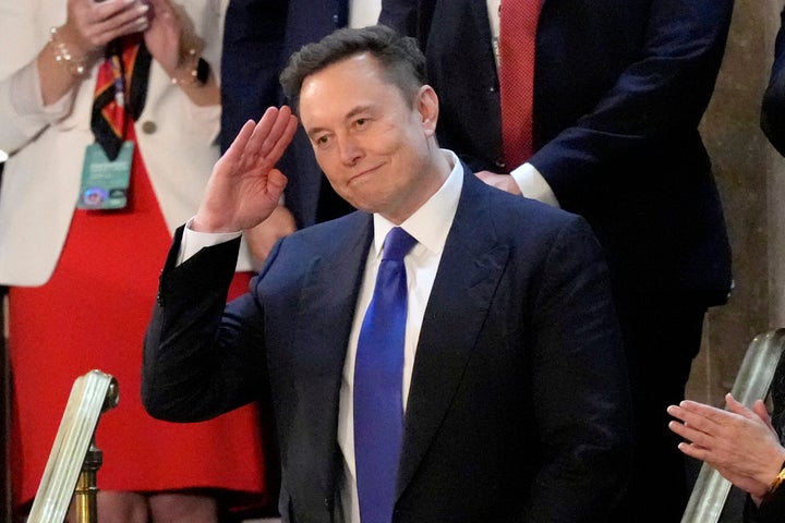 Musk, seen here saluting Trump during his address to Congress on Tuesday evening. 