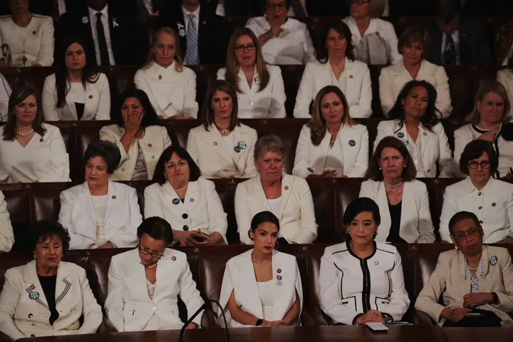 Dozens of women members of the House of Representatives wore white ― a nod to suffragists ― when they attended Trump’s State of the Union address in 2019.