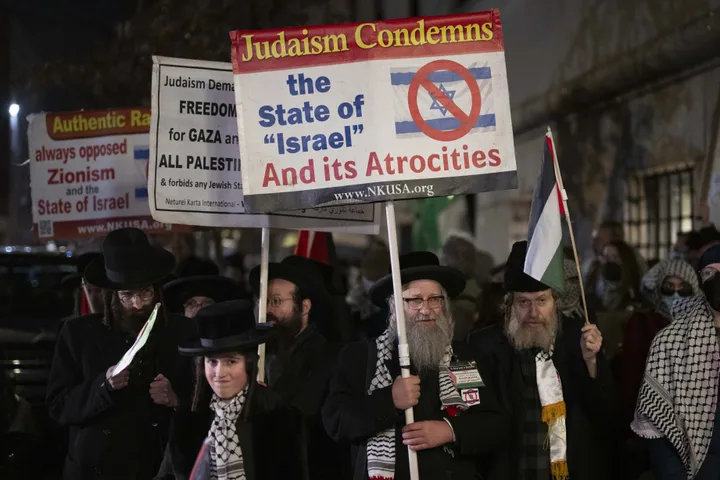 Pro-Palestinian protesters gather outside Columbia University's campus in New York City, on March 4, 2025. 