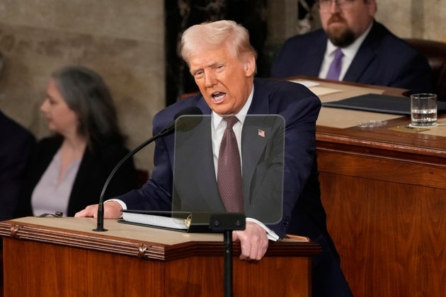 President Donald Trump addresses a joint session of Congress at the Capitol in Washington.