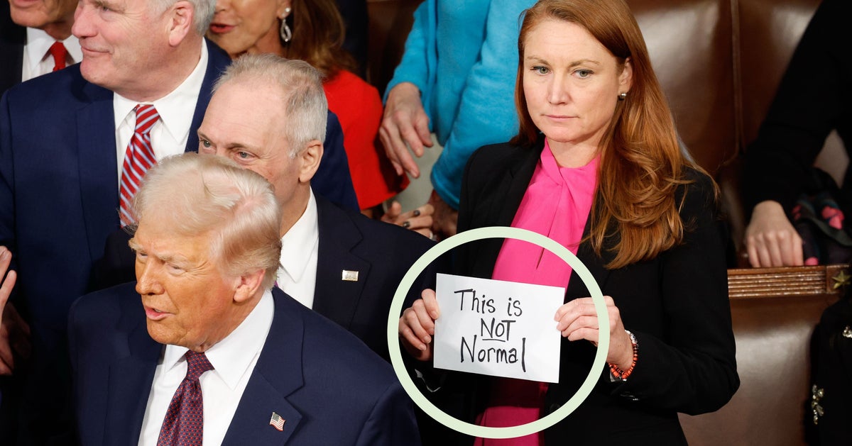 NextImg:Democratic Rep. Reveals ‘SOS’ Message Behind Her Viral ’NOT Normal’ Sign At Trump Speech