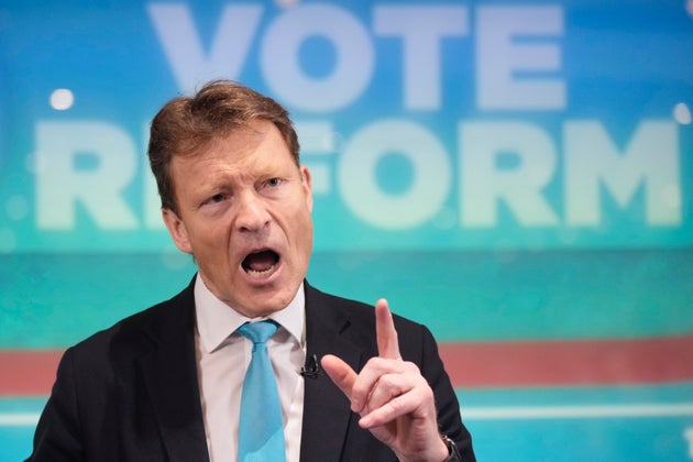 Richard Tice, the leader of Reform UK Party, attends an election campaign in London, Thursday, May 23, 2024.