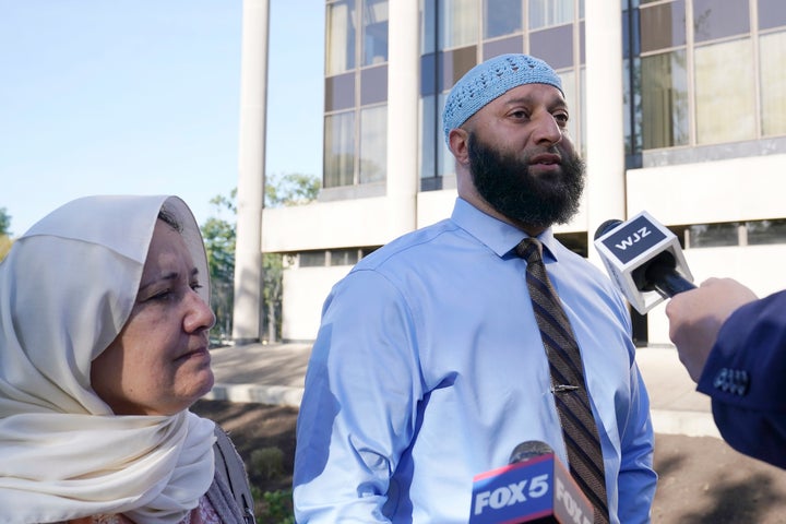 Adnan Syed and his mother Shamim Rahman talk with reporters as they arrive at Maryland's Supreme Court in Annapolis, Md., Thursday, Oct. 5, 2023.