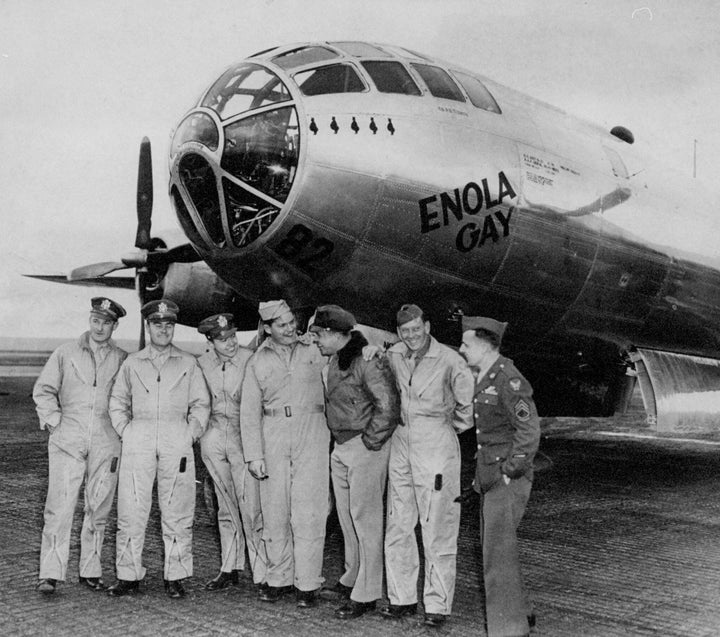 Crew of the Enola Gay, the infamous B-29 plane that dropped the atom bomb on Hiroshima, Japan.