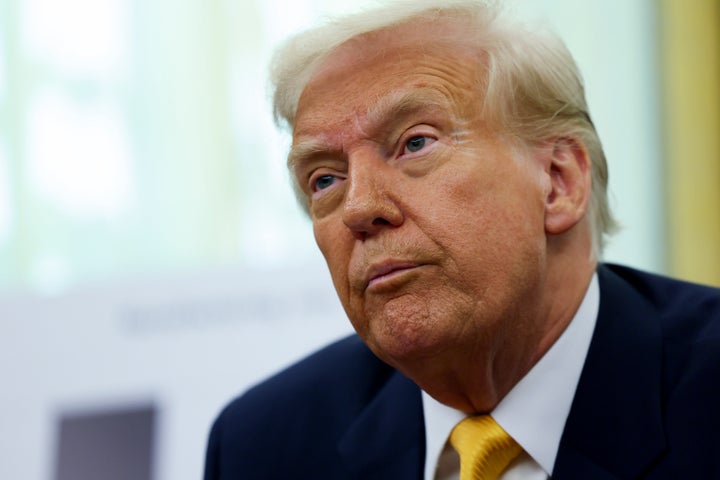 President Donald Trump delivers remarks in the Oval Office of the White House in Washington, Friday, March 7, 2025. (Pool via AP)