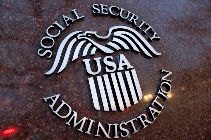 The seal of the US Social Security Administration outside the agency's headquarters in Woodlawn, Maryland, US, on Wednesday, Feb. 19, 2025. The acting commissioner of the Social Security Administration and her top deputy have left following a confrontation with Elon Musk's Department of Government Efficiency team over access to data on 70 million beneficiaries, according to people familiar with the moves. Photographer: Stefani Reynolds/Bloomberg via Getty Images