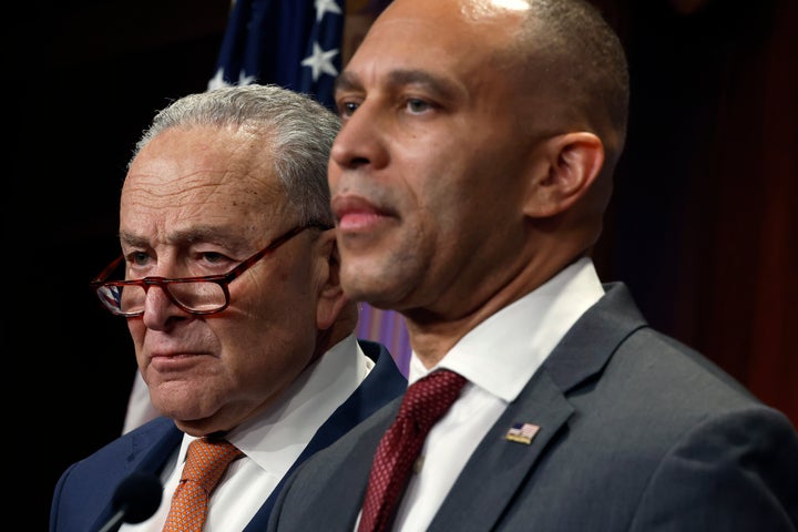Home GOP Unveils Spending Invoice Simply Days Earlier than Shutdown Deadline 1 WASHINGTON, DC - FEBRUARY 04: U.S. Senate Minority Leader Charles Schumer (D-NY (L) and House Minority Leader Hakeem Jeffries (D-NY) speaks at a press conference to introduce the Stop The Steal Act at the U.S. Capitol on February 04, 2025 in Washington, DC. The legislation, according to the Democratic leadership, is designed to combat Elon Musk's Department of Government Efficiency (DOGE) by preventing unlawful access to the Treasury Department's payment systems. (Photo by Kevin Dietsch/Getty Images)