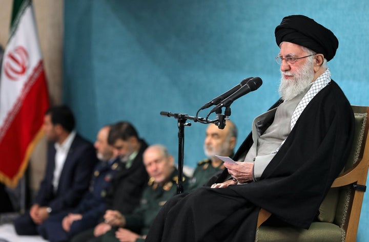 TEHRAN, IRAN - MARCH 08: (----EDITORIAL USE ONLY MANDATORY CREDIT - 'IRANIAN LEADER PRESS OFFICE / HANDOUT' - NO MARKETING NO ADVERTISING CAMPAIGNS - DISTRIBUTED AS A SERVICE TO CLIENTS----) Iran's Supreme Leader Ali Khamenei makes a speech during an iftar program with former and current senior civilian and military officials in Tehran, Iran on March 08, 2025. (Photo by Iranian Leader Press Office/Anadolu via Getty Images)