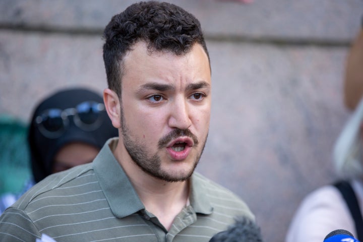 Student negotiator and Palestinian activist Mahmoud Khalil speaks at a Gaza solidarity encampment on Columbia University's campus in New York City, on Monday, April 29, 2024.