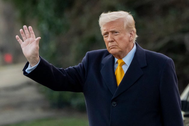 President Donald Trump waves before departing on Marine One from the South Lawn of the White House, Friday, March 7, 2025, in Washington.