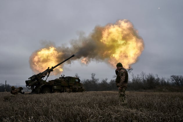 Ukrainian soldiers fire a French-made CAESAR self-propelled howitzer towards Russian positions near Avdiivka, Donetsk region, Ukraine, on Dec. 26, 2022. 