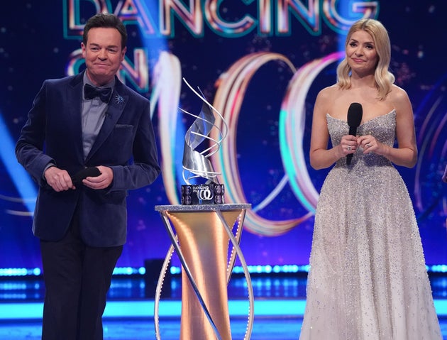 Stephen Mulhern and Holly Willoughby on the set of Dancing On Ice on Sunday night