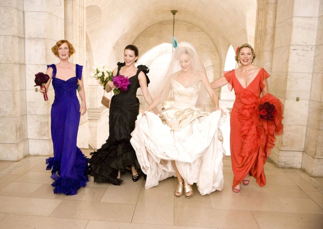 Cynthia Nixon, Kristin Davis, Sarah Jessica Parker and Kim Cattrall on Carrie Bradshaw's would-be wedding day