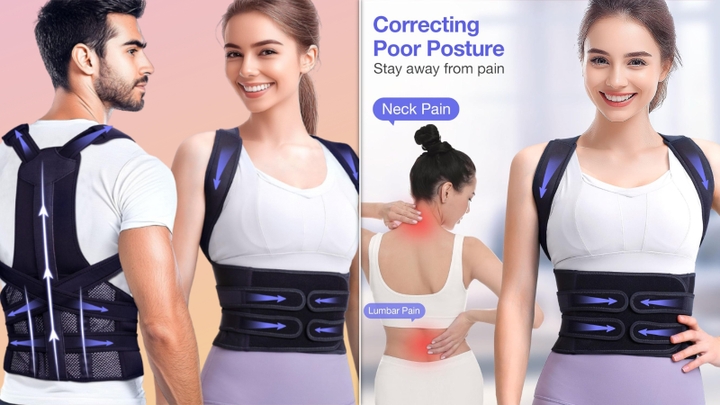 This back brace fits all body types, and it may help correct your posture.