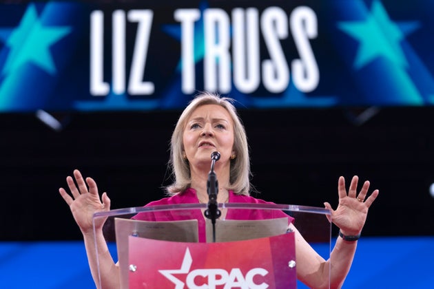 Former British Prime Minister Liz Truss speaks during the Conservative Political Action Conference, CPAC, in Oxon Hill, Md., Thursday, Feb. 20, 2025.