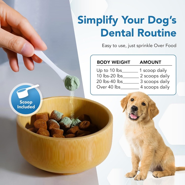 The powder is easy to use and simply goes on your pup's food.