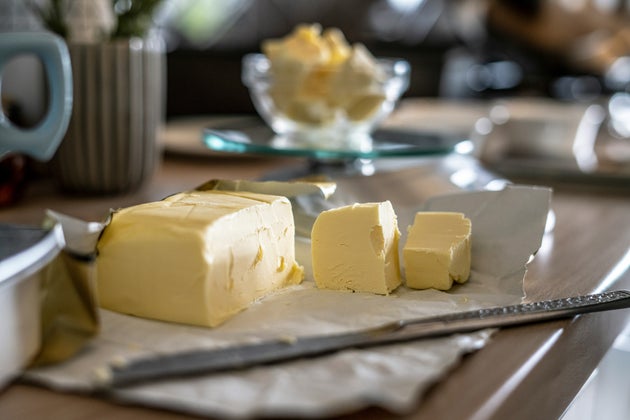 Butter slices in a kitchen.