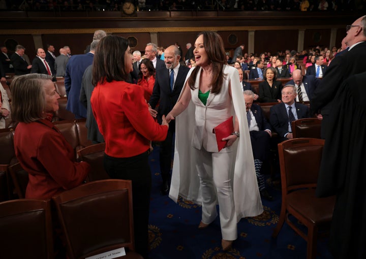 Secretary of Agriculture Brooke Rollins, center, arrives before President Donald Trump addresses a joint session of Congress at the Capitol on March 4.