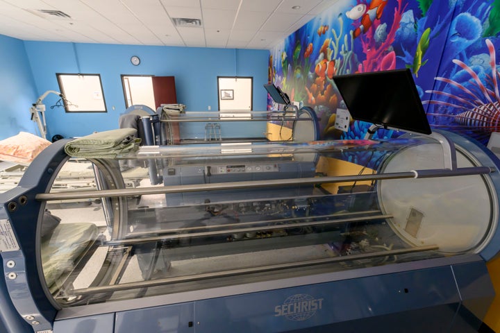 A hyperbaric chamber at the Oxford Center in Brighton, Michigan, is shown Feb. 8, 2024.