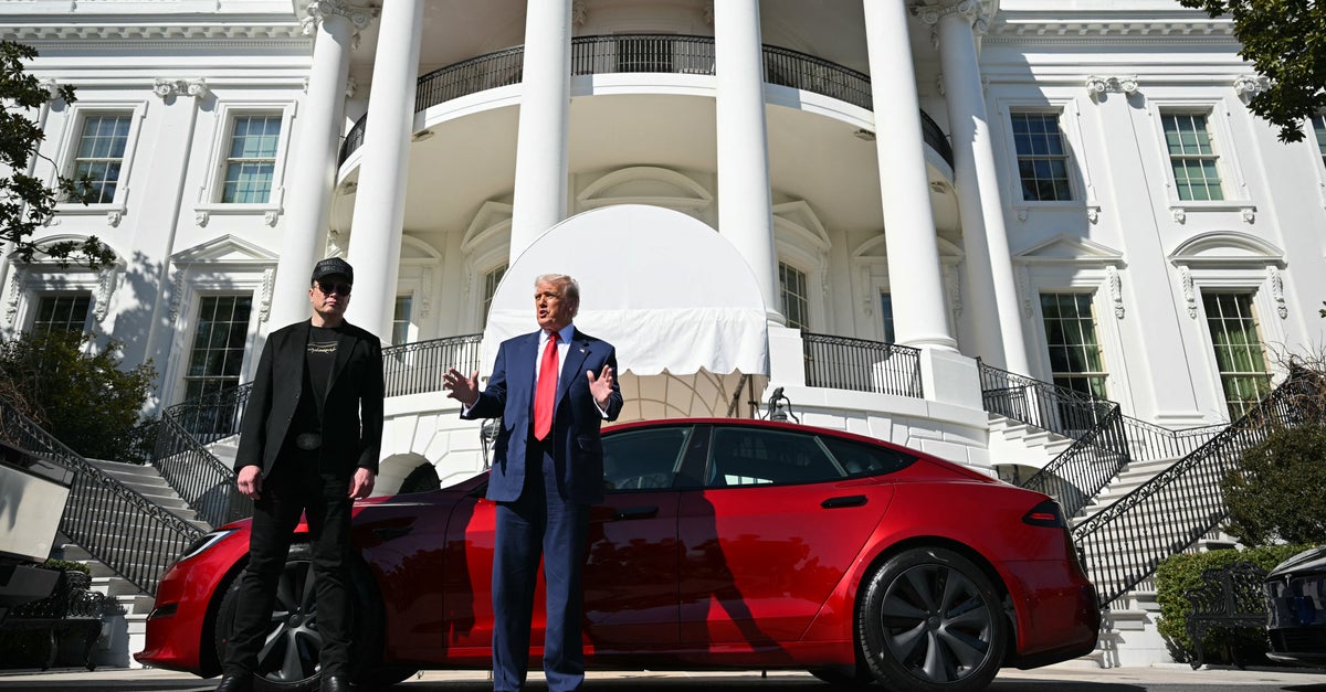 NextImg:Trump Shills Musk's Tesla Cars Outside White House, Buys One