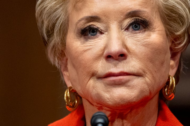 Linda McMahon, President Donald Trump's nominee for Secretary of Education, attends a hearing of the Health, Education, and Labor Committee on her nomination, Thursday, Feb. 13, 2025, in Washington. 