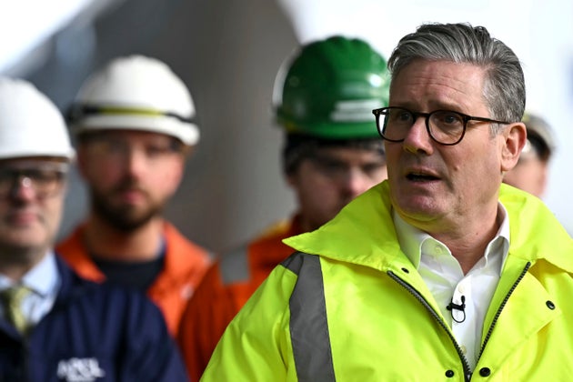 Britain's Prime Minister Keir Starmer speaks during a visit to a shipyard, in north-west England, Thursday, March 6, 2025. (Paul Ellis/Pool Photo via AP)