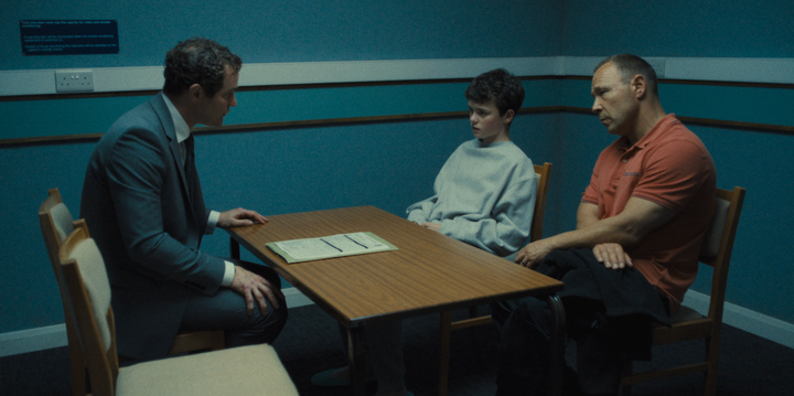 Mark Stanley, Owen Cooper and Stephen Graham in the new Netflix miniseries Adolescence