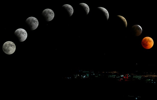 Timelapse Photography of Blood Moon