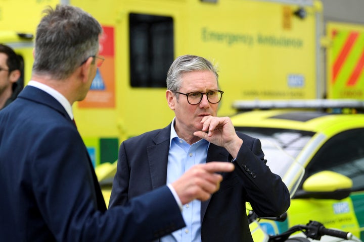 Britain's Prime Minister Keir Starmer during his visit to a NHS Healthcare Facility in East London, Monday Oct. 21, 2024. (Jaimi Joy/Pool Photo via AP)