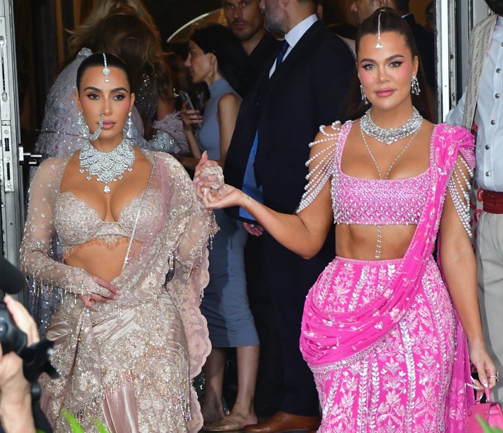 Kim and Khloé Kardashian are seen leaving their hotel on July 13, 2024, in Mumbai, India.