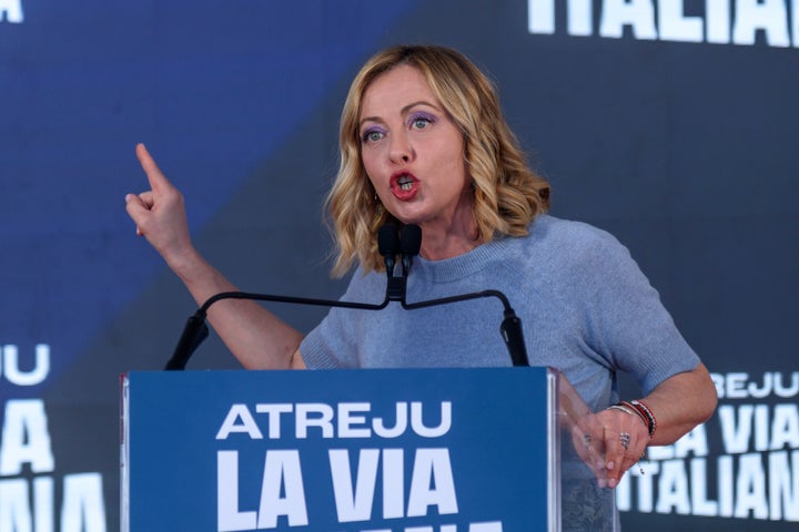 Italian Prime Minister Giorgia Meloni speaks during the annual political convention on Dec. 15 in Rome.