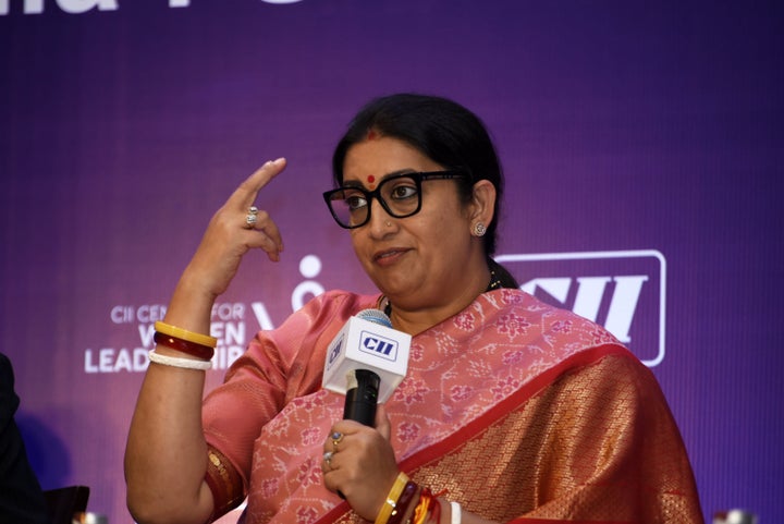 Smriti Irani speaking in Mumbai on March 5.